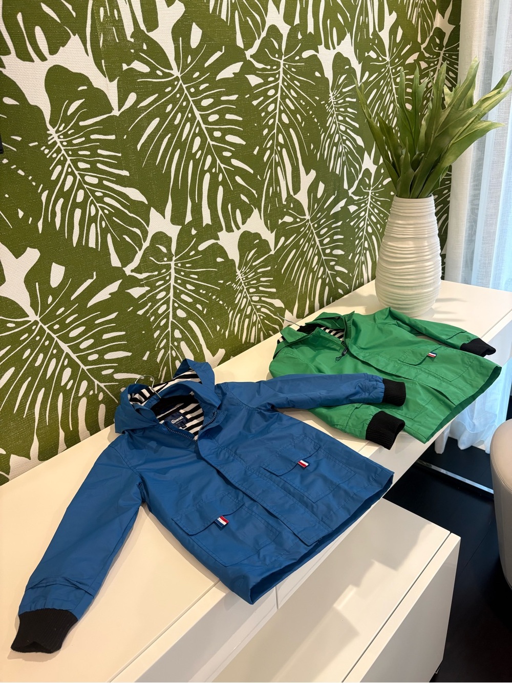 Kids Hooded Rain Jacket in Blue with Striped Lining - (unbranded)